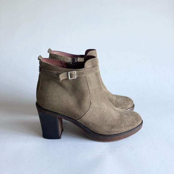 Frau Made in Italy Khaki Genuine Leather Suede Heeled Ankle Boots size 7 - Picture 2 of 15